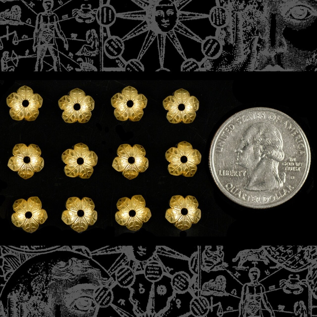 Raw Brass 8mm Floral Five Leaf Leafy Brass Bead Caps - Set of 12 - B-BC10